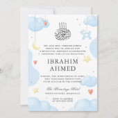 Invitation Aquarelle mignonne bleu islamique Aqiqa Aqeeqa Bab (Devant)