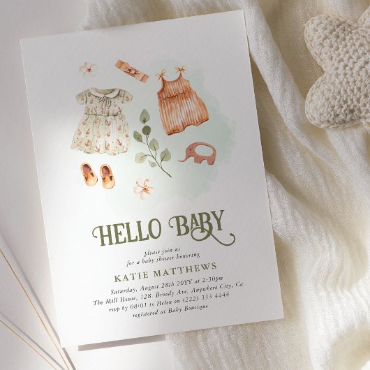 Invitation Aquarelle mignonne Bonjour Bébé Baby shower fille
