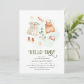 Invitation Aquarelle mignonne Bonjour Bébé Baby shower fille (Debout devant)