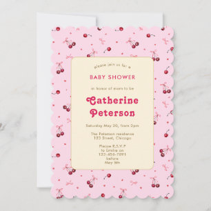 Invitation Aquarelle mignonne Cerises rouges roses, Coeurs, V