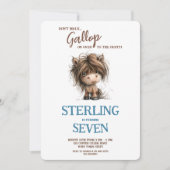 Invitation Aquarelle mignonne Cheval Pony Bleu Brown Garçon A (Devant)