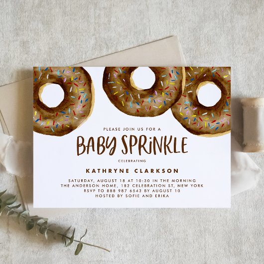 Invitation Aquarelle mignonne Chocolat Donuts Baby Sprinky
