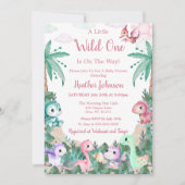 Invitation Aquarelle mignonne Dinosaur Baby shower fille (Devant)