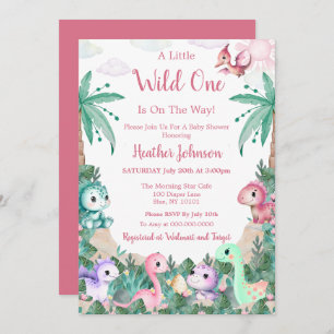 Invitation Aquarelle mignonne Dinosaur Baby shower fille