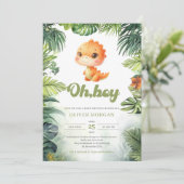 Invitation Aquarelle mignonne dinosaure Oh garçon vert tropic (Debout devant)