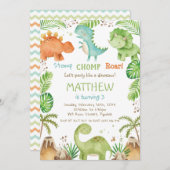 Invitation Aquarelle mignonne Dinosaure Verdure Garçon Annive (Devant / Derrière)