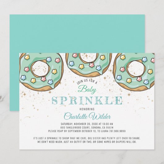 Invitation Aquarelle mignonne Donut Bleu Bébé Garçon Sprinké (Devant / Derrière)