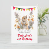 Invitation Aquarelle mignonne écureuil de bébé - fête d'anniv (Debout devant)