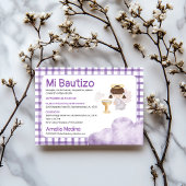 Invitation Aquarelle mignonne fille Angel Purple Design Baptê