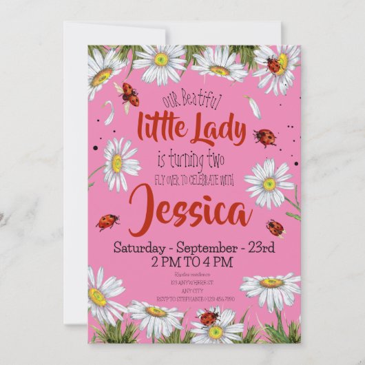 Invitation Aquarelle mignonne fille anniversaire Ladybug (Devant)