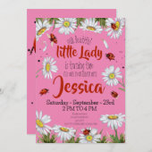 Invitation Aquarelle mignonne fille anniversaire Ladybug (Devant / Derrière)