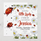 Invitation Aquarelle mignonne fille anniversaire Ladybug (Devant / Derrière)