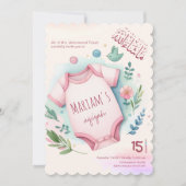 Invitation Aquarelle mignonne Floral rose bébé fille musulman (Devant)