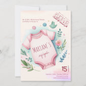 Invitation Aquarelle mignonne Floral rose bébé fille musulman (Devant)