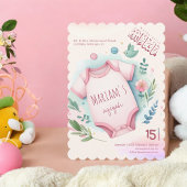 Invitation Aquarelle mignonne Floral rose bébé fille musulman