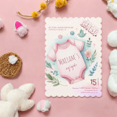 Invitation Aquarelle mignonne Floral rose bébé fille musulman