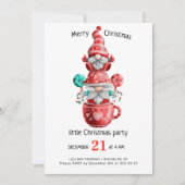 Invitation Aquarelle mignonne Gnomes Petite fête de Noël Inv (Devant)