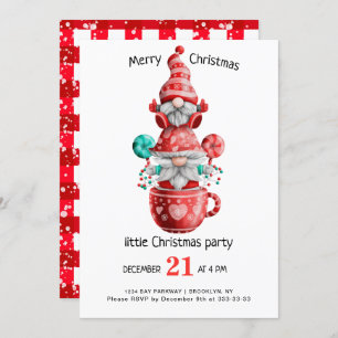 Invitation Aquarelle mignonne Gnomes Petite fête de Noël Inv