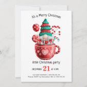 Invitation Aquarelle mignonne Gnomes Petite fête de Noël Inv (Devant)