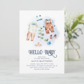 Invitation Aquarelle mignonne Hello Baby Boy Baby shower (Debout devant)