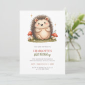 Invitation Aquarelle mignonne Hérisson Champignon fête d'anni (Debout devant)