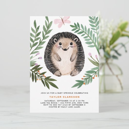 Invitation Aquarelle mignonne Hérisson vert Bébé Parsemer (Debout devant)