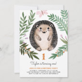 Invitation Aquarelle mignonne Hérisson vert premier anniversa (Devant)