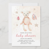Invitation Aquarelle mignonne Jouets bébé Teddy Ours rose (Devant)