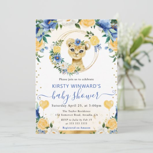 Invitation Aquarelle mignonne Jungle Baby shower Lion (Debout devant)