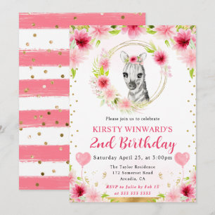 Invitation Aquarelle mignonne Jungle Zebra Anniversaire de en