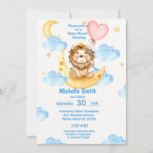 Invitation Aquarelle mignonne King Lion bleu rose (Devant)