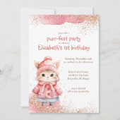 Invitation Aquarelle mignonne Kitty Chat Chat Hiver Anniversa (Devant)