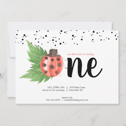 Invitation Aquarelle mignonne Ladybug premier anniversaire (Devant)