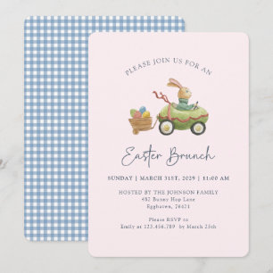 Invitation Aquarelle mignonne lapin, Brunch de Pâques rose