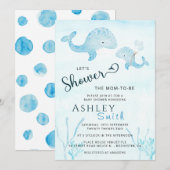 Invitation Aquarelle mignonne maman et bébé baleine sous la m (Devant / Derrière)