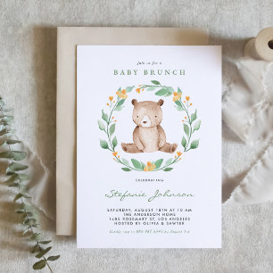 Invitation Aquarelle mignonne Ours Bébé Bois Bébé Brunch
