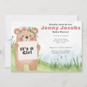 Invitation Aquarelle mignonne Ours C’est une fille Baby showe (Devant)