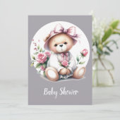 Invitation Aquarelle mignonne Ours en peluche Bébé Animal (Debout devant)