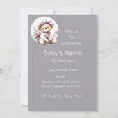 Invitation Aquarelle mignonne Ours en peluche Bébé Animal (Dos)