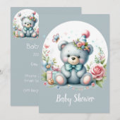Invitation Aquarelle mignonne Ours en peluche Bébé Animal (Devant / Derrière)