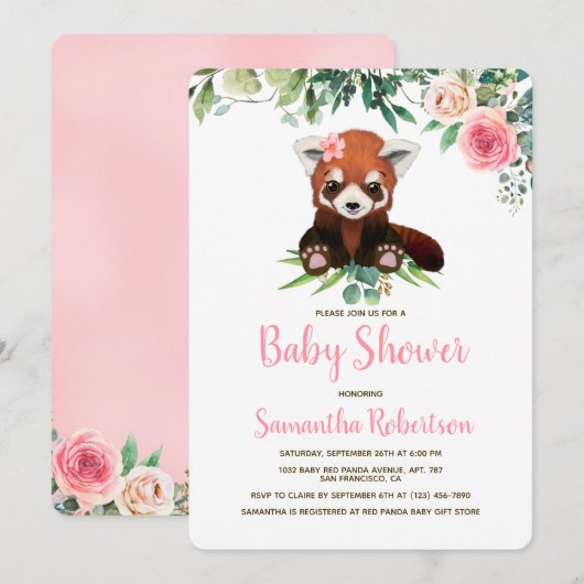 Invitation aquarelle mignonne ours rose Baby shower fille (Devant / Derrière)