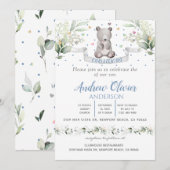 Invitation Aquarelle mignonne Ours Teddy Bébé Garçon Christen (Devant / Derrière)