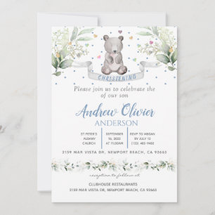 Invitation Aquarelle mignonne Ours Teddy Bébé Garçon Christen