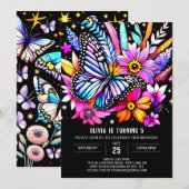 Invitation Aquarelle mignonne Papillon chic Anniversaire (Devant / Derrière)