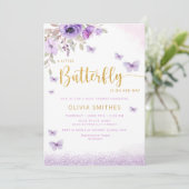 Invitation Aquarelle mignonne Papillon pourpre Baby shower fi (Debout devant)
