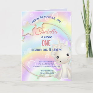 Invitation Aquarelle mignonne pastel Unicorns Arc-en-ciel Ann