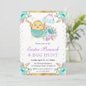 Invitation Aquarelle mignonne Poule florale dans l'oeuf Brunc (Debout devant)