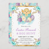 Invitation Aquarelle mignonne Poule florale dans l'oeuf Brunc (Devant / Derrière)