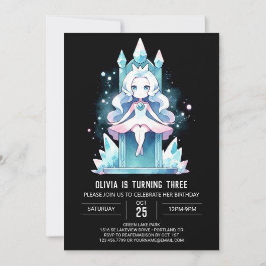 Invitation Aquarelle mignonne princesse Anniversaire (Devant)