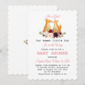 Invitation Aquarelle mignonne Renards Baby shower de fille en (Devant / Derrière)